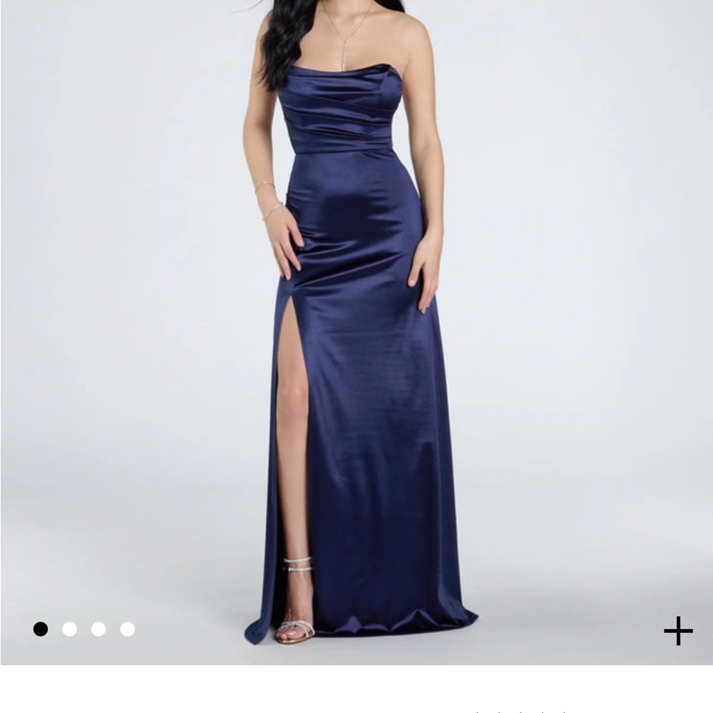 Windsor Blue Strapless Ruched Slit Gown